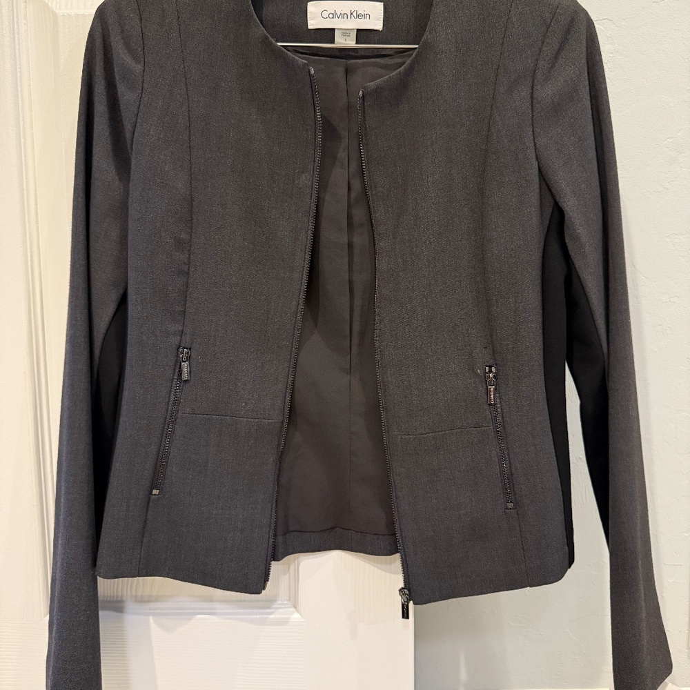 NWT Calvin Klein Zip-Front Blazer Gray Black Size 0 - Fit Solutions - Picture 8 of 9